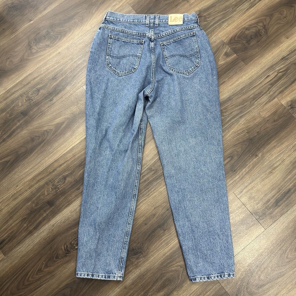 Lee Jeans Womens Size 14 Med Blue High Waisted Mom Tapered Leg Med Wash Denim